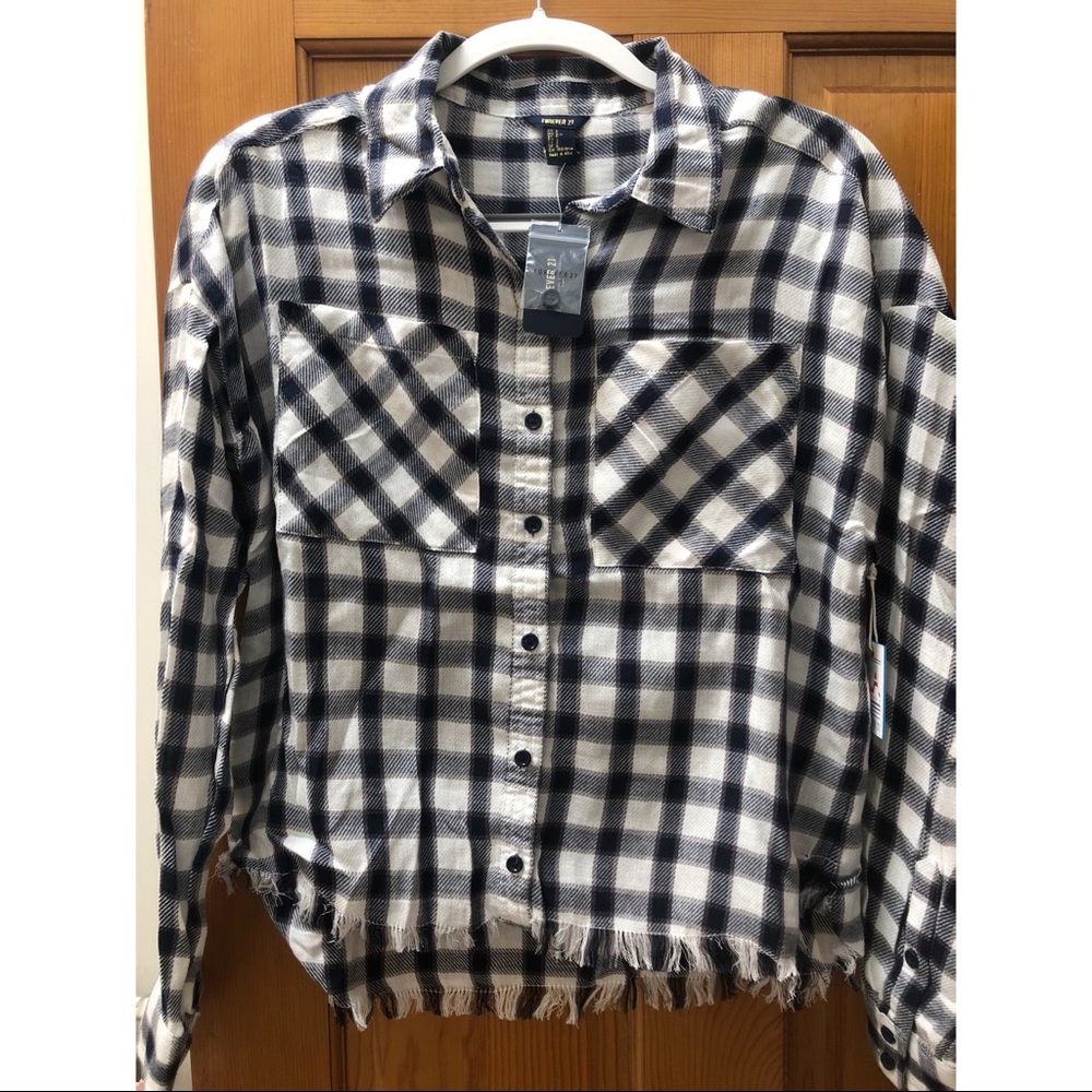 Forever 21 Raw Hem Cropped Flannel